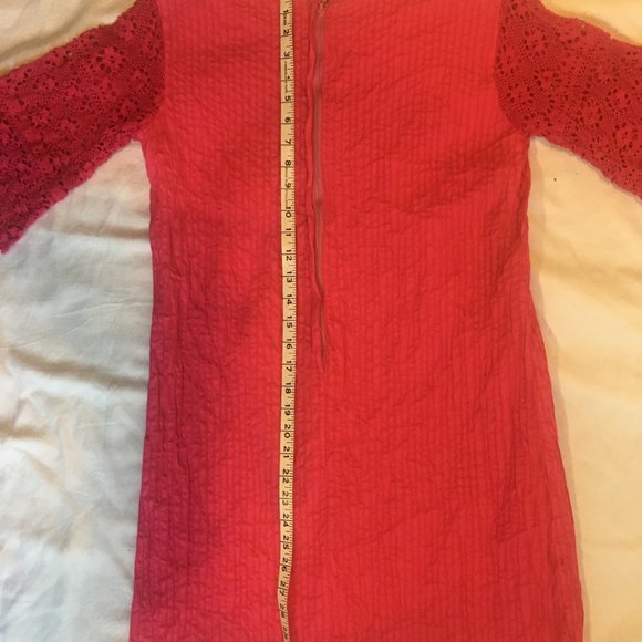 Pink Raspberry Boho Mexican Mod Pintuck Cotton Dress Crocheted Sz S/M Vintage - Picture 16 of 16